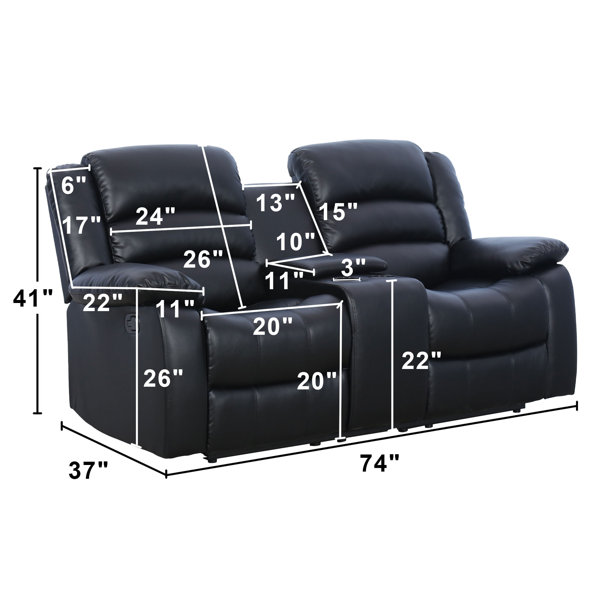 Emryn 74'' Modern and Overstuffed Breathable Vegan Leather Manual Reclining  Loveseat Sofa with Cup Holder and Storage